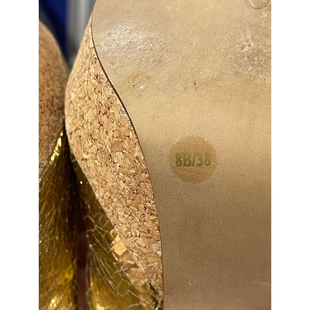 Jessica Simpson Gold Metallic Cracked Platform Pumps Cork Heels Womens 8B 38 - Picture 5 of 6